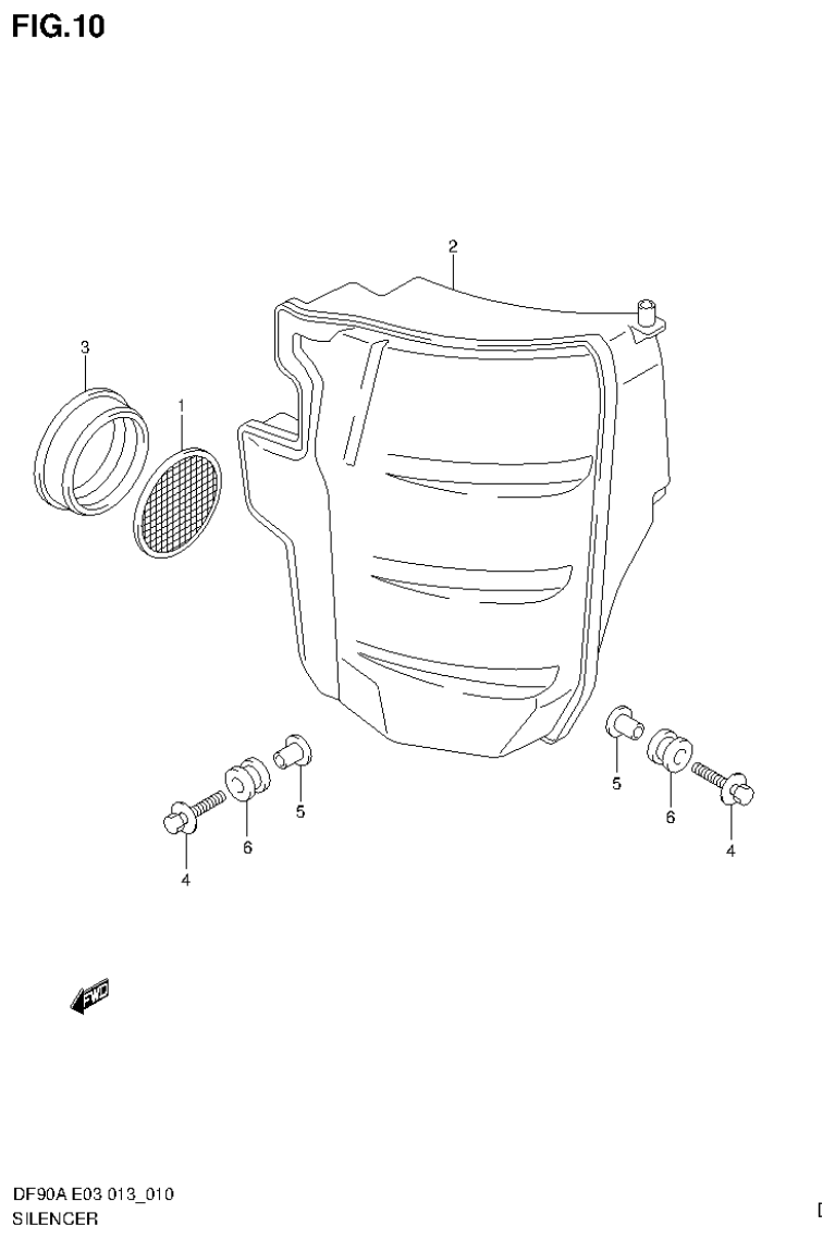 Suzuki DF80A, DF90A SILENCER parts diagram